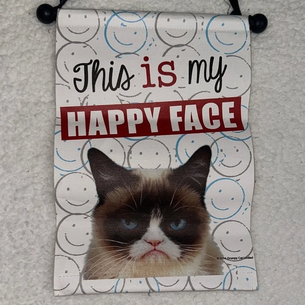 Ganz Grumpy Cat This Is My Happy Face Cotton Canvas Wall Hanging Banner HGC13305